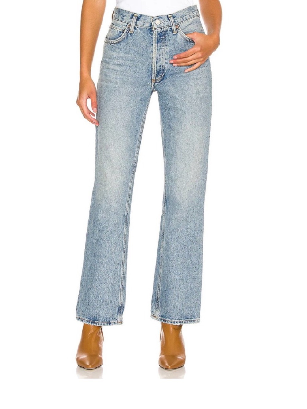 AGOLDE Mid Rise Relaxed Bootcut Jeans in wireless.